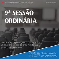 CONFIRA A PAUTA DA 9° SESSÃO ORDINÁRIA DE 2021 E ACOMPANHE AO VIVO A PARTIR DAS 19H!