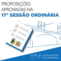 Confira as proposições aprovadas na 17° Sessão Ordinária de 2021, realizada no dia 25 de maio
