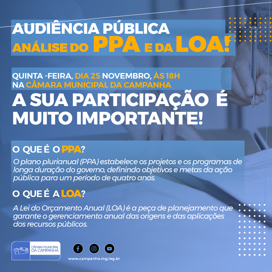 Participe da Audiência Pública para análise da LOA e do PPA