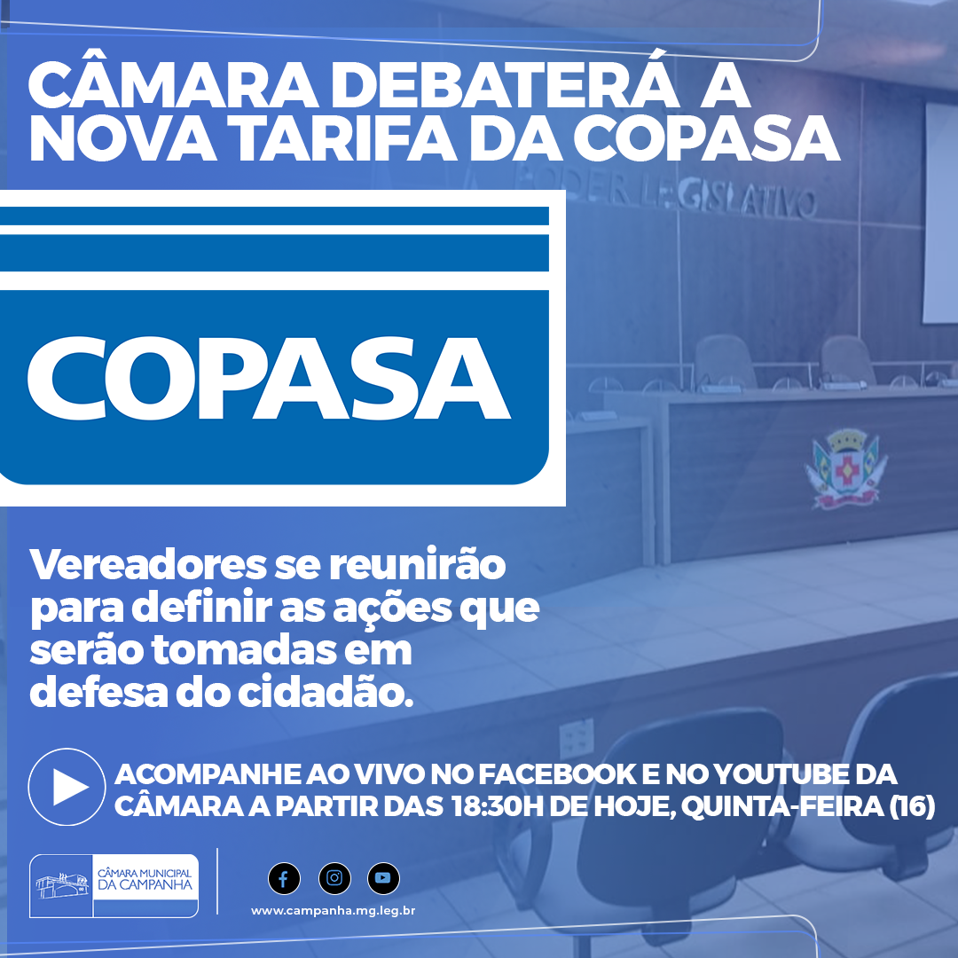 Vereadores se reunirão para debater o aumento nas taxas da COPASA 